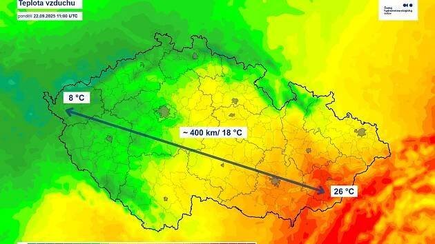 Na Zlínsku dnes až 25 °C, v Česku jsou rozdíly teplot i 18 stupňů