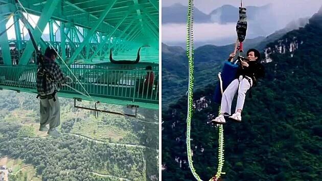 Čína otevřela nejvyšší bungee jumping na světě. I samotné video je jen pro odvážné
