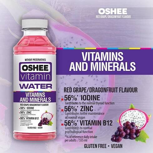 OSHEE Vitamin Water 555 ml, ochucená voda s vitamíny a minerály | FIT-PRO.cz