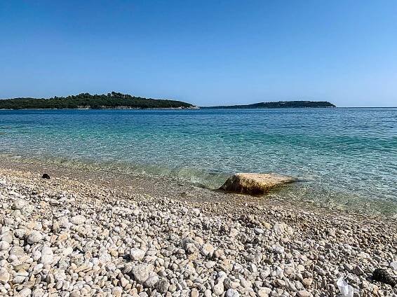 This is an image of a beach on an island in Brijuni Islands National Park in Pula, Croatia.