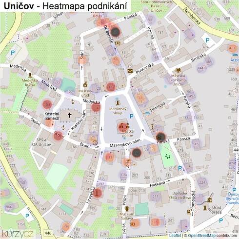 Mapa Uničov - Firmy v části obce.