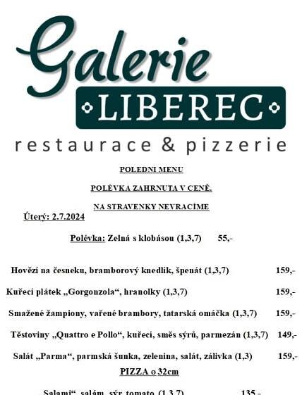 Polední menu Galerie Liberec 2.7. - 4.7.2024