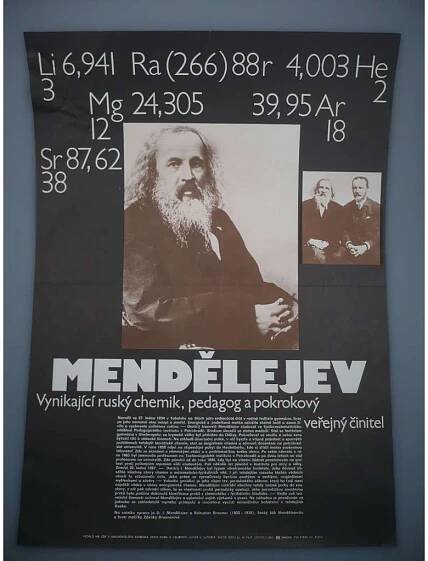 Plakát - Dmitrij Ivanovič Mendělejev - ruský chemik - vydáno 1983