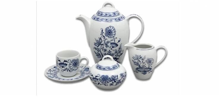 Henrieta cibulák kávová souprava Saphyr Thun 6 osob 15 dílů cibulákový porcelán Nová Role