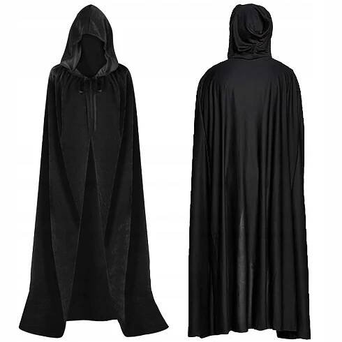 ČERNÁ PLÁŠŤ ČARODĚJNICE S KAPUCÍ NA HALLOWEEN Pohlaví unisex