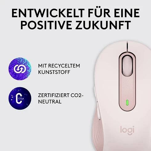 Logitech Signature M650 L optická myš, přenos bezdrátový, Bluetooth®, 5 tlačítko, 4000 dpi, růžová