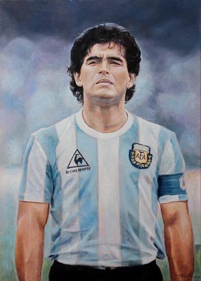 Diego Armando Maradona - Original Portrait Oil Painting on Canvas - by artist Darko Topalski