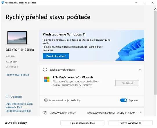 Aplikace poskytuje další přístupový bod, ze kterého mohou uživatelé nastavit zálohování a synchronizaci služby OneDrive. Nabídne také alternativní způsob, jak lze kontrolovat stav Windows Update a zjistit, jakou konkrétní verzi systému Windows 10 uživatel právě používá.