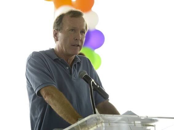 Chairman of the Board of Points of Light Neil Bush speaks at the Points of Light generationOn Block Party on April 18, 2015 in Los Angeles, California.  