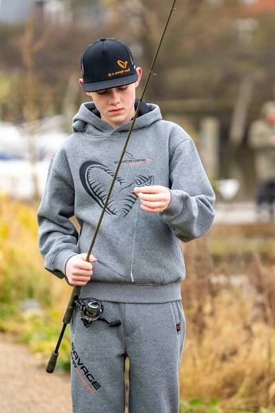 Savage Gear Mikina Junior Jaw Hoodie Grey Melange