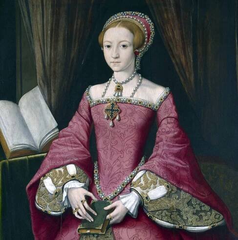 William Scrots, detail of Elizabeth I as a Princess, c.1546, oil on panel, 108.5 x 81.8 cm (Royal Collection Trust)