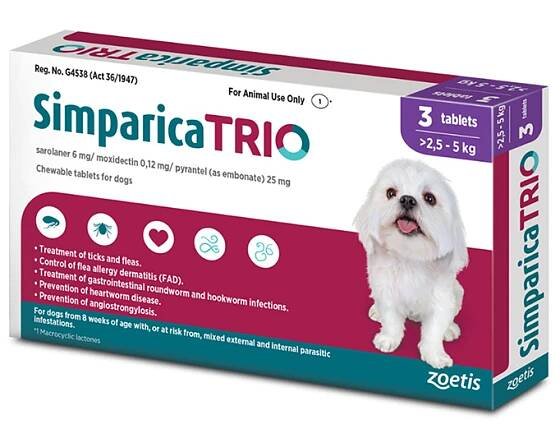 Simparica TRIO Chewable Tablets for Dogs 5.6-11 lbs image