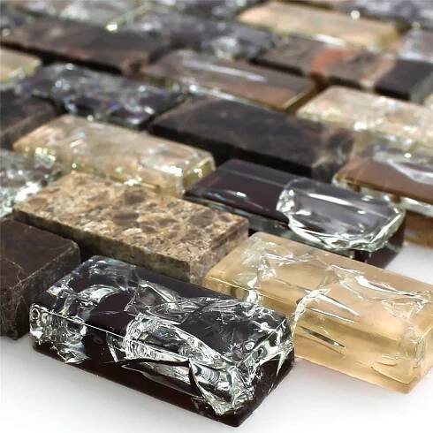 Vzorek Mozaiková Dlaždice Sklo Přírodní Kámen Bricks Dark Emperador