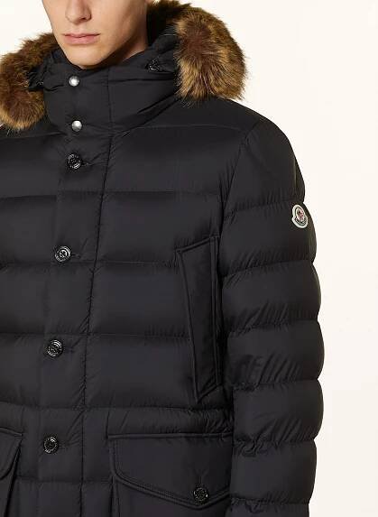 MONCLER Péřová bunda CLUNYE s odnímatelnou umělou kožešinou: ČERNÁ