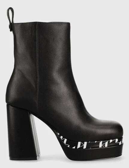 Dámské kozačky Kožené kotníkové boty Karl Lagerfeld Strada dámské, černá barva, na podpatku, KL30144 KL30144.000, EUR 41