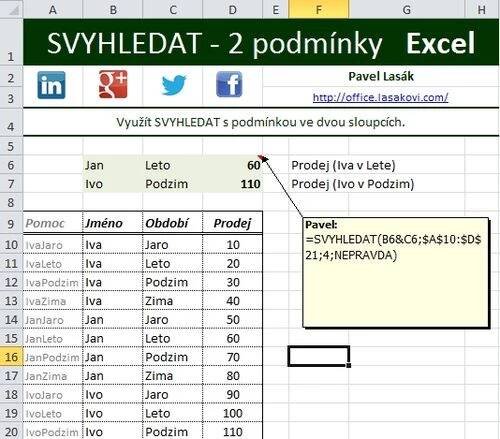 Excel 2010 - SVYHLEDAT dvě podmínky