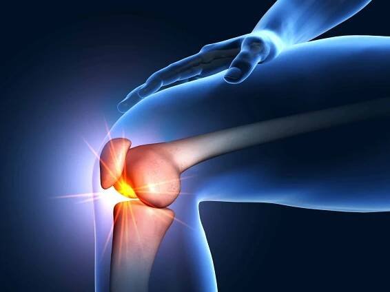 Manuelle Therapie: ein schmerzendes Knie in einer 3D Darstellung.