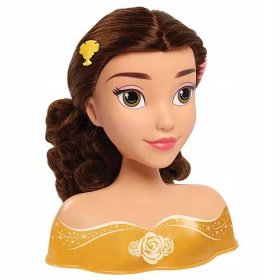 Kadeřnická hlava panenky Disney princezny Belle Bella Kráska a zvíře Kadeřník + příslušenství