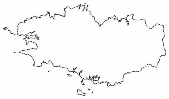 Brittany obrys mapa izolované na bílém pozadí, Francie — Ilustrace