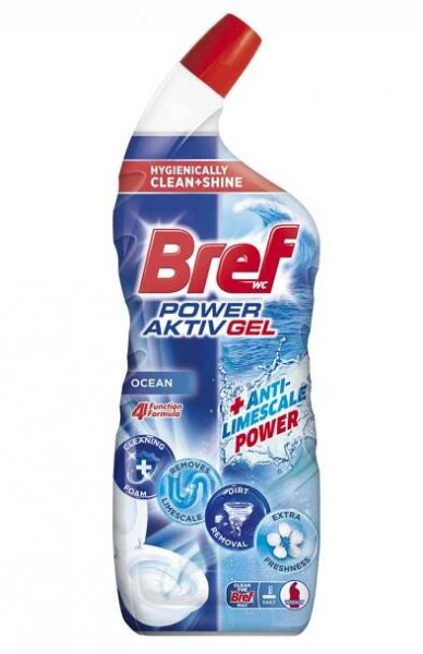 Bref WC gel Power Aktiv Gel Ocean s osvěžovačem, 700 ml