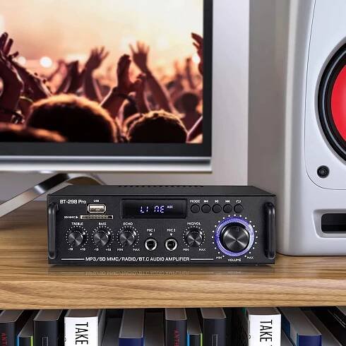 STEREO HIFI ZESILOVAČ 50W + 50W 2.0-KANÁLOVÝ AUDIO PŘEHRÁVAČ S DÁLKOVÝM OVLÁDÁNÍM Komunikace Bluetooth