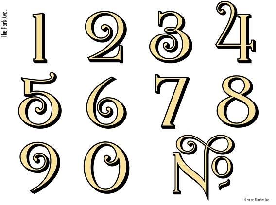 Townhouse address numbers in gold by House Number Lab, Park Ave. style, 22K gold leaf vinyl decal - customize and order online at housenumberlab.com