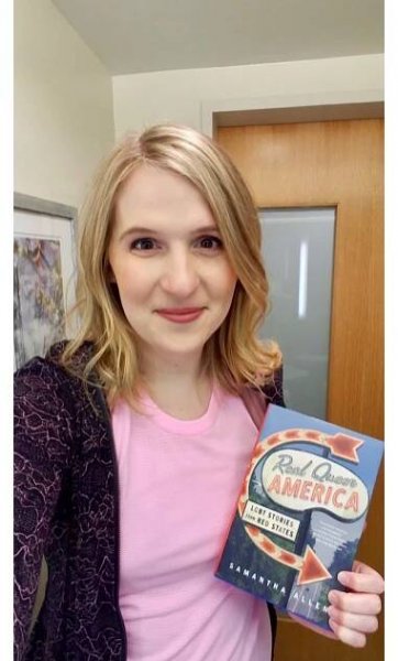 Trans author Samantha Allen with her book "Real Queer America: LGBT Stories from Red States"