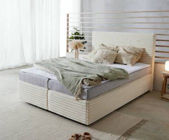 Boxspringová postel Dream-Well 140x200 cm plyšový manšestr s matrací a topperem - DELIFE.cz