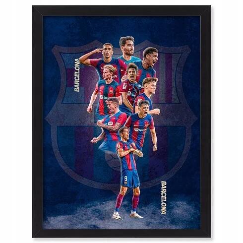 Barcelona plakát v rámu Lewandowski Yamal Gavi Ferran 40x30 cm