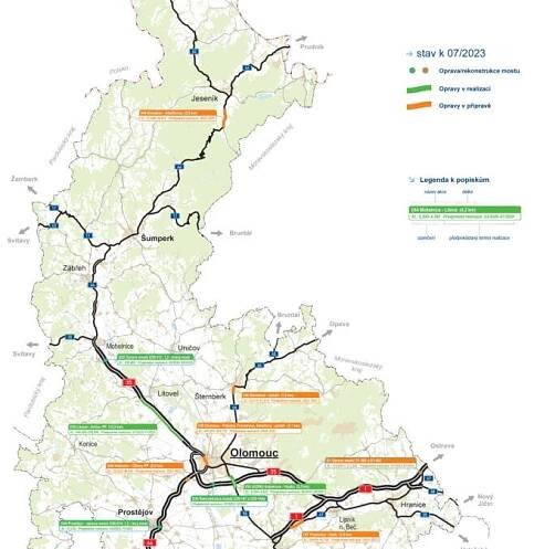 Mapa významných oprav Správa Olomouc (červenec 2023)