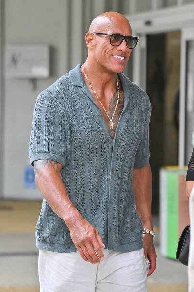 Dwayne Johnson arriving at the Venice Airport in 2025