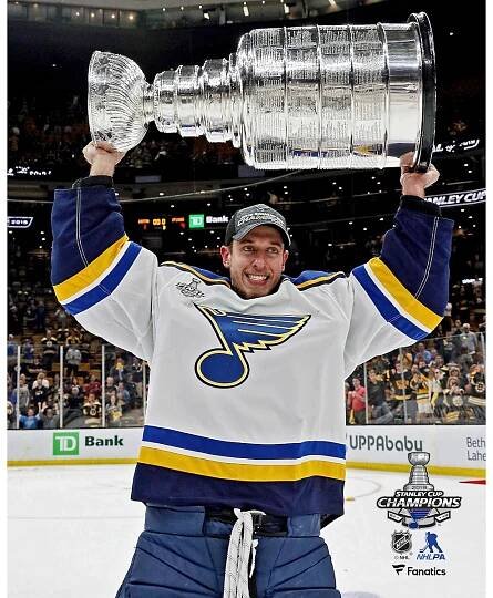 Unsigned St. Louis Blues Jordan Binnington Fanatics Authentic 2019 Stanley Cup Champions Raising Cup Photograph