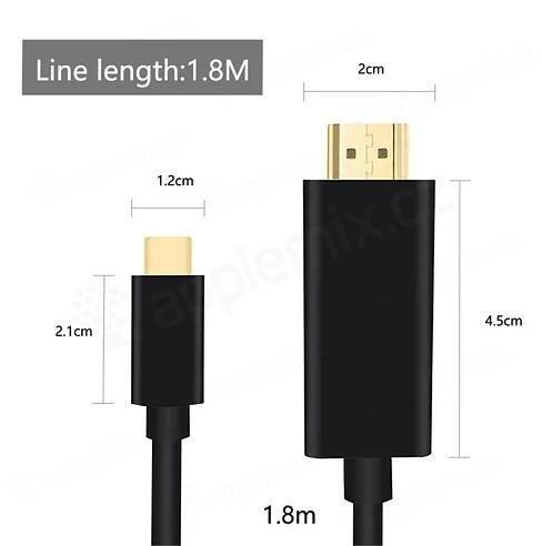 Kabel USB-C / HDMI - propojovací - zlaté kocovky - podpora 4K -1,8m - černý (1)