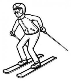 Lyžař sjezdového lyžování ručně tažené obrysu doodle ikonu. — Stockový vektor