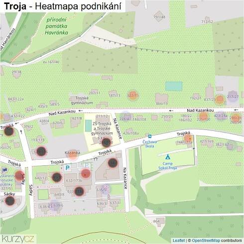 Mapa Troja - Firmy v části obce.