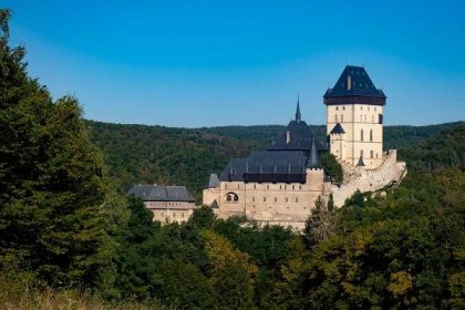 Image of a famous view of Karlstejn Castle Czech Republic 