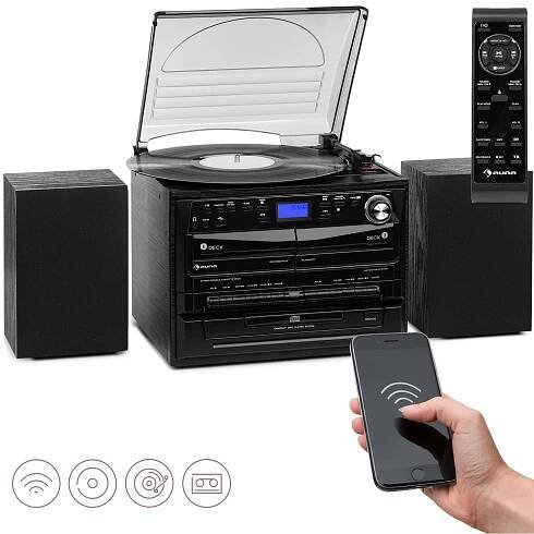 Kde koupit  Auna 388-DAB +, stereo systém, 20 W max., desky, CD, kazety, BT, FM / DAB +, USB, černý – nákup online