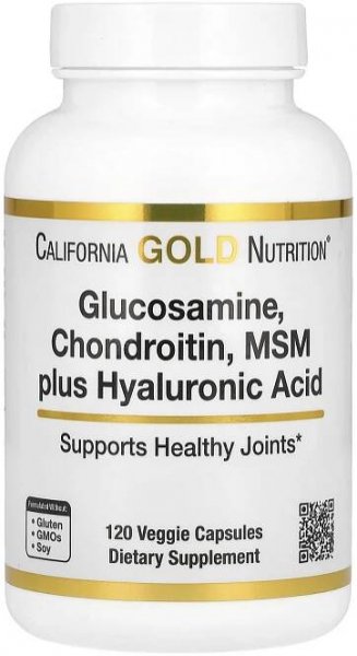 California Gold Nutrition, Glukosamin, chondroitin, MSM Plus kyselina hyaluronová, 120 vegetariánských kapslí 