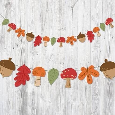 Printable Banner Autumn Garland Leaves Mushroom Acorn image 2 | Fall garland, Fall crafts for kids, Nursery banner