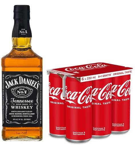 Naruči dostavu! Jack Daniels 1l Whiskey + Coca-Cola 0,33l 5+1 Gratis Coca-Cola 0,33l limenka ORIGINAL TASTE Coca-Cola za Hrvatsko tržište - Garancija kvalitete, svježine i roka trajanja