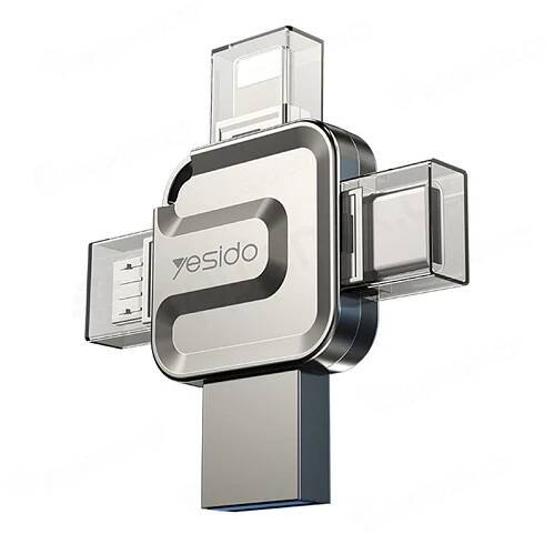 Flash disk YESIDO 128 GB 4v1 pro Apple iPhone / iPad / MacBook - Lightning / USB / USB-C / Micro USB - kovový - stříbrný (2)