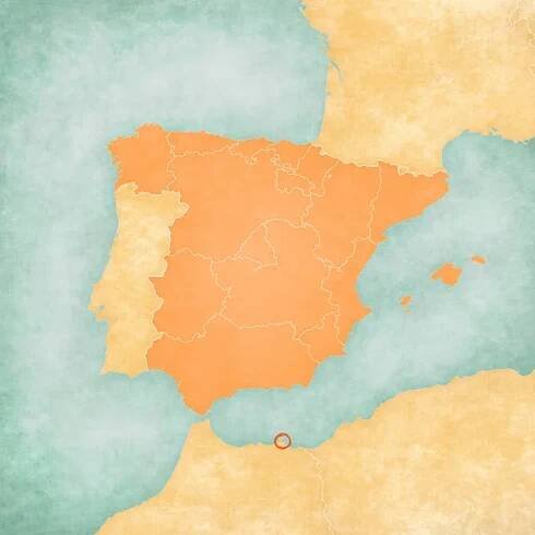 Mapa Pyrenejského poloostrova – Melilla — Stock obrázek