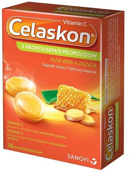 Celaskon s propolisem Aloe vera a zázvor 16 pastilek