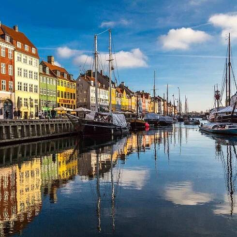 Storefronts and Boats in Downtown Copenhagen, Denmark
