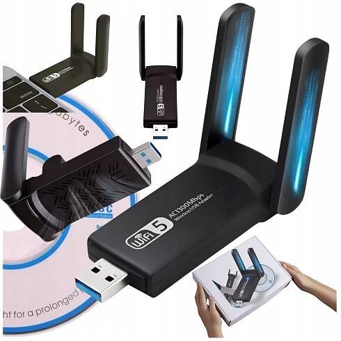 Síťová karta WiFi USB adaptér 3.0 5Ghz Dvě ANTÉNY Přijímač pro INTERNET