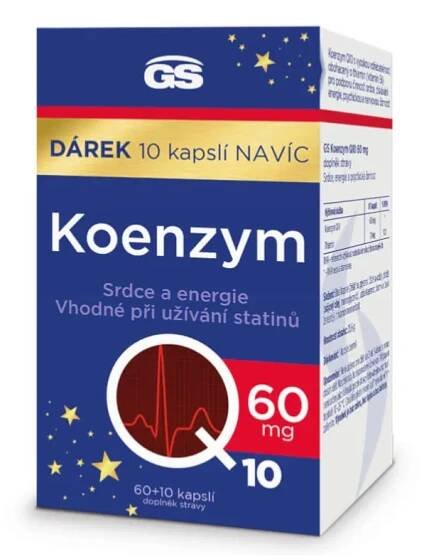 GS Koenzym Q10 60 mg 60 + 10 kapslí NAVÍC (Doplňky stravy na energii, při únavě) - Vícesložkové