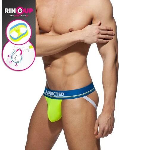 Jocksy Addicted AD921 Cockring C-Through Jockstrap neonově žluté