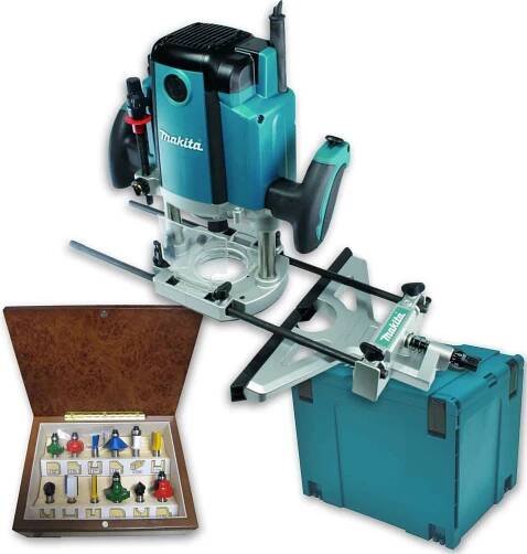 Makita RP1802XJ horní fréza + 12-dílná sada fréz + MAKPAC