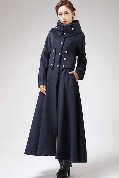 Military Style Coat - Womens Cashmere Coat - Long Dress Coat