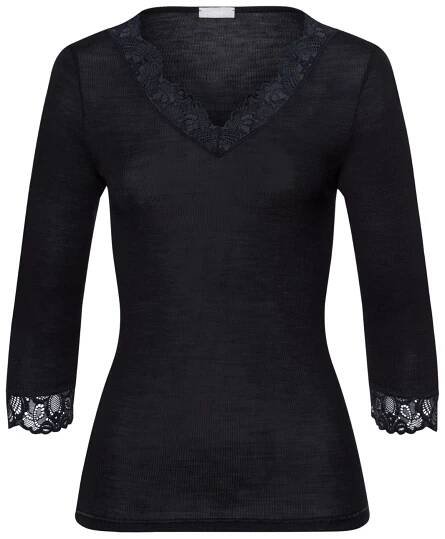 Triko s tříčtvrtečním rukávem Hanro - Woolen lace black | LA MARQUE 